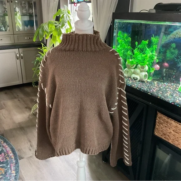 SHEIN Taupe Sweater with White Accents - Picture 3 of 6